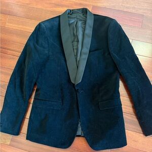 Topman Mens Jacket 40 Black Velvet Tuxedo Smoking Blazer Satin Lapels Premium